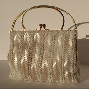 Stunning Vintage White and Gold beaded Women's Handbag